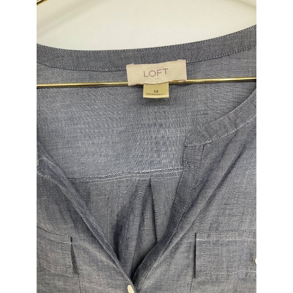 Ann Taylor LOFT size Medium Denim button-front long-sleeved lightweight top - Picture 10 of 11